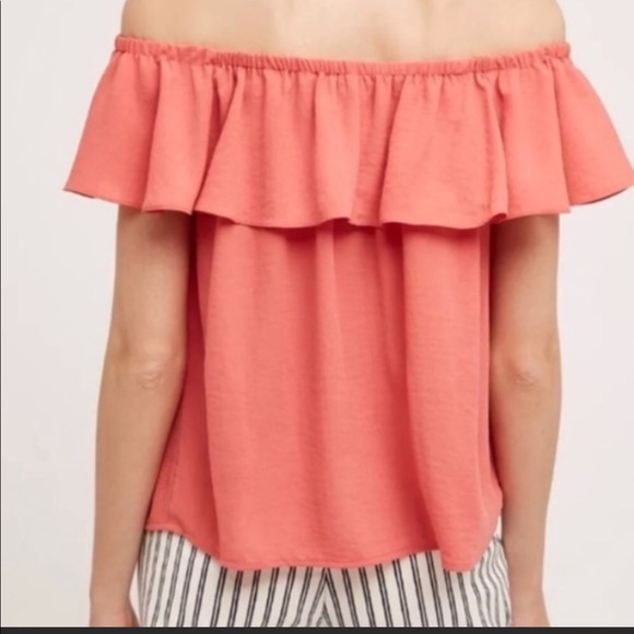 Anthropologie Maeve Off-The-Shoulder Coral Top - Picture 2 of 6